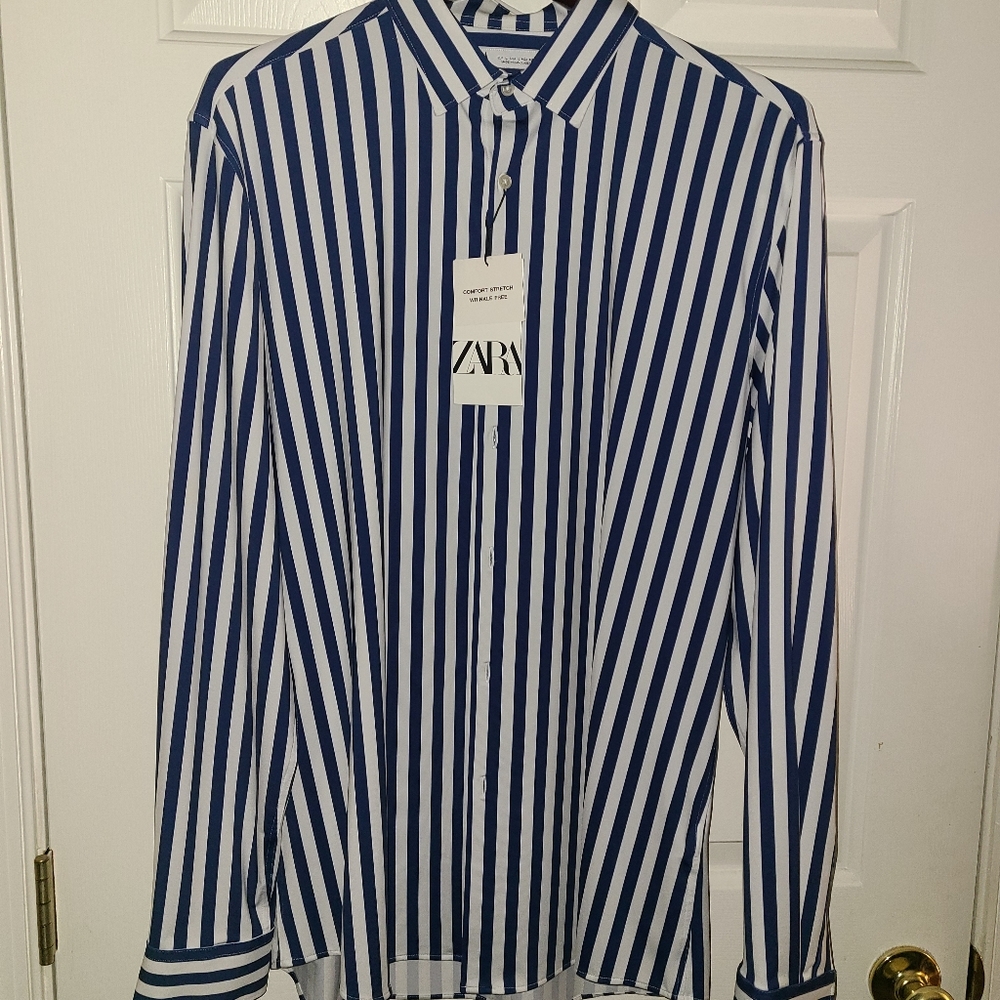 ZARA SLIM FIT DRESS SHIRT L WRINKLE FREE COMFORT STRETCH LARGE